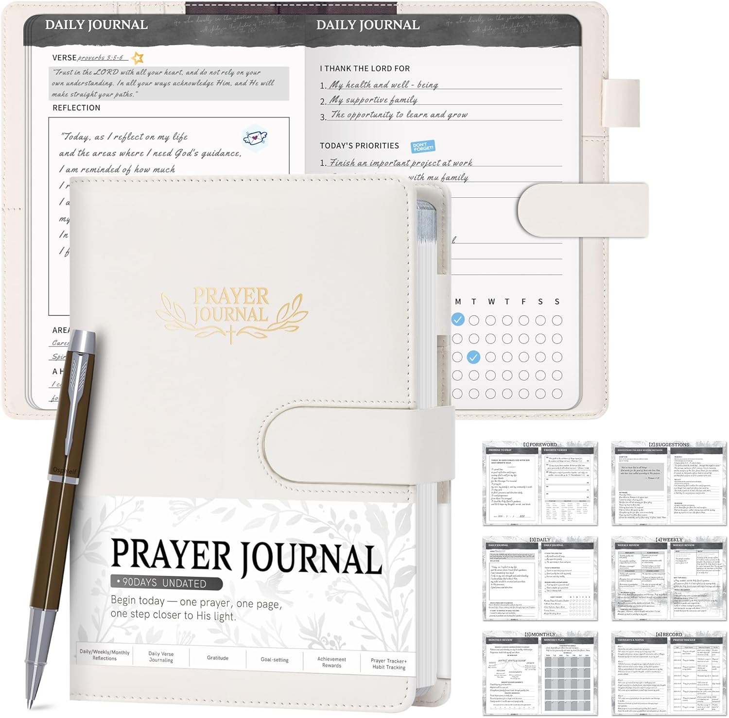 Christian Prayer Journal for Women & Men. Daily Planner Notebook, Undated 3 Month