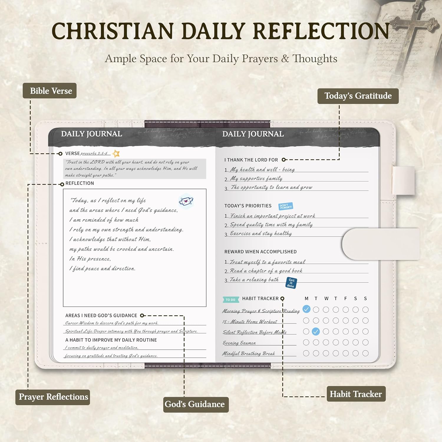 Christian Prayer Journal for Women & Men. Daily Planner Notebook, Undated 3 Month